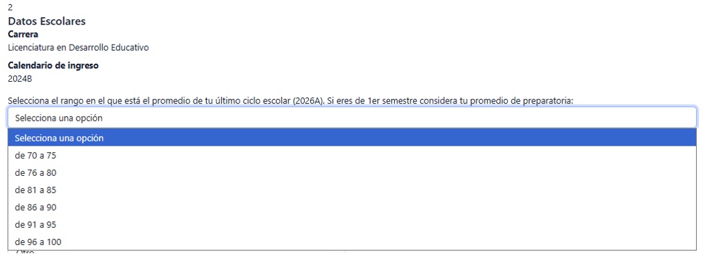 Datos escolares y selección del rango de promedio