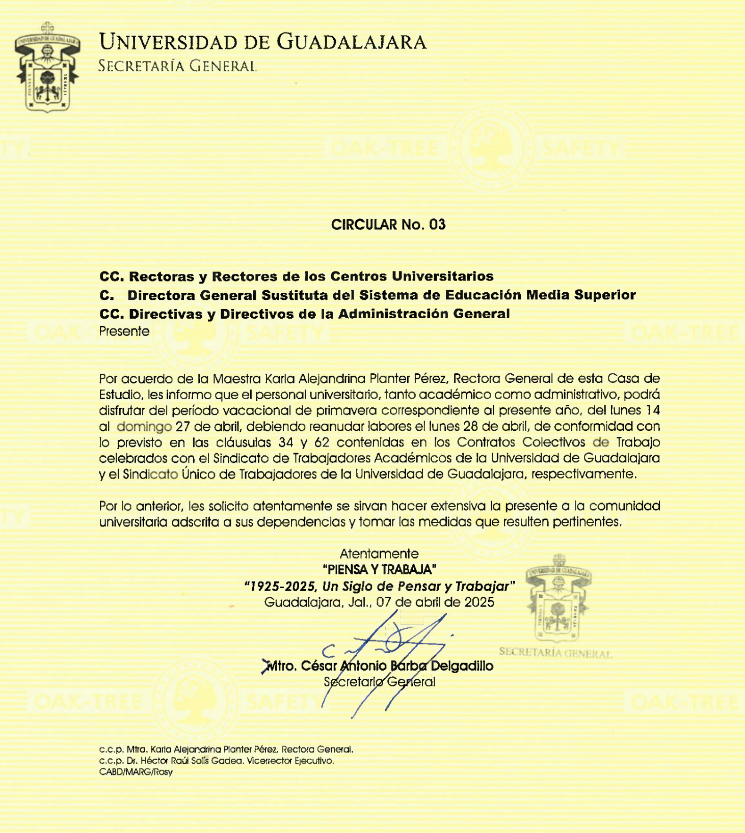 Circular N° 3 - Periodo vacacional de primavera 2025