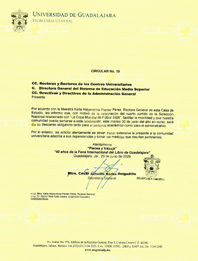 Circular N° 10 - Suspensión de actividades por "La Copa Mundial de Fútbol 2026".