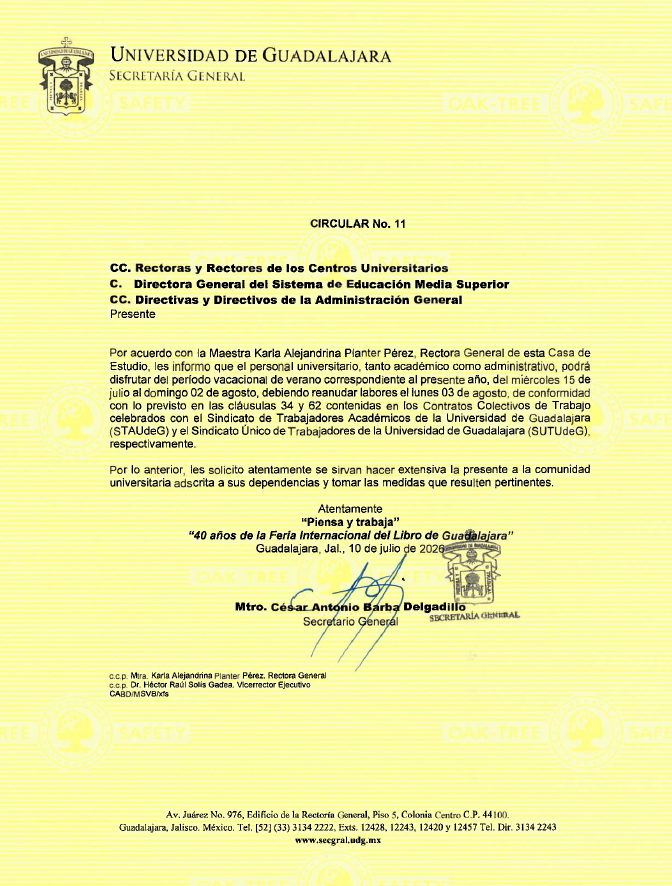 Circular N° 11 - Suspensión de actividades por "Periodo vacacional de verano".