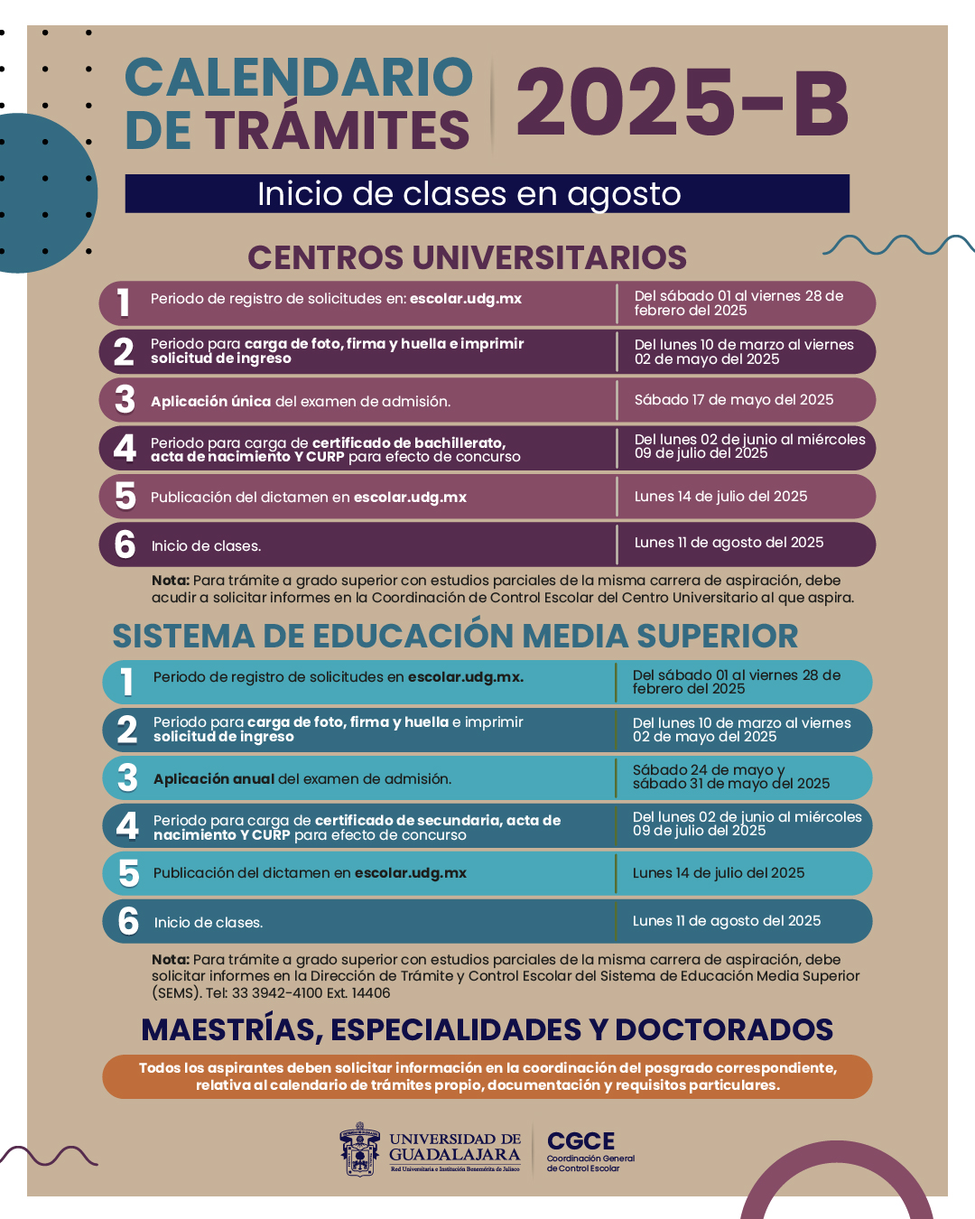 Calendario de Trámites oficial de la Universidad de Guadalajara