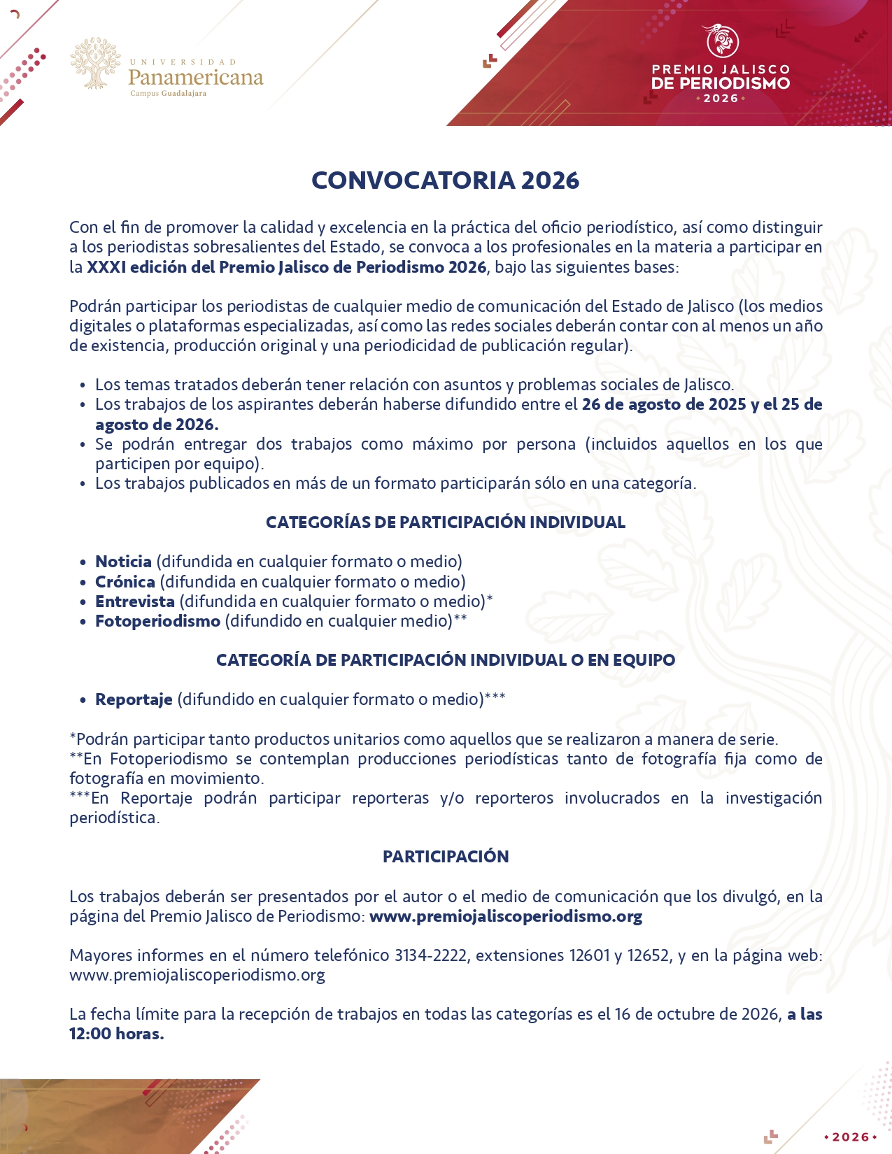 XXXI edición del Premio Jalisco de Periodismo 2026