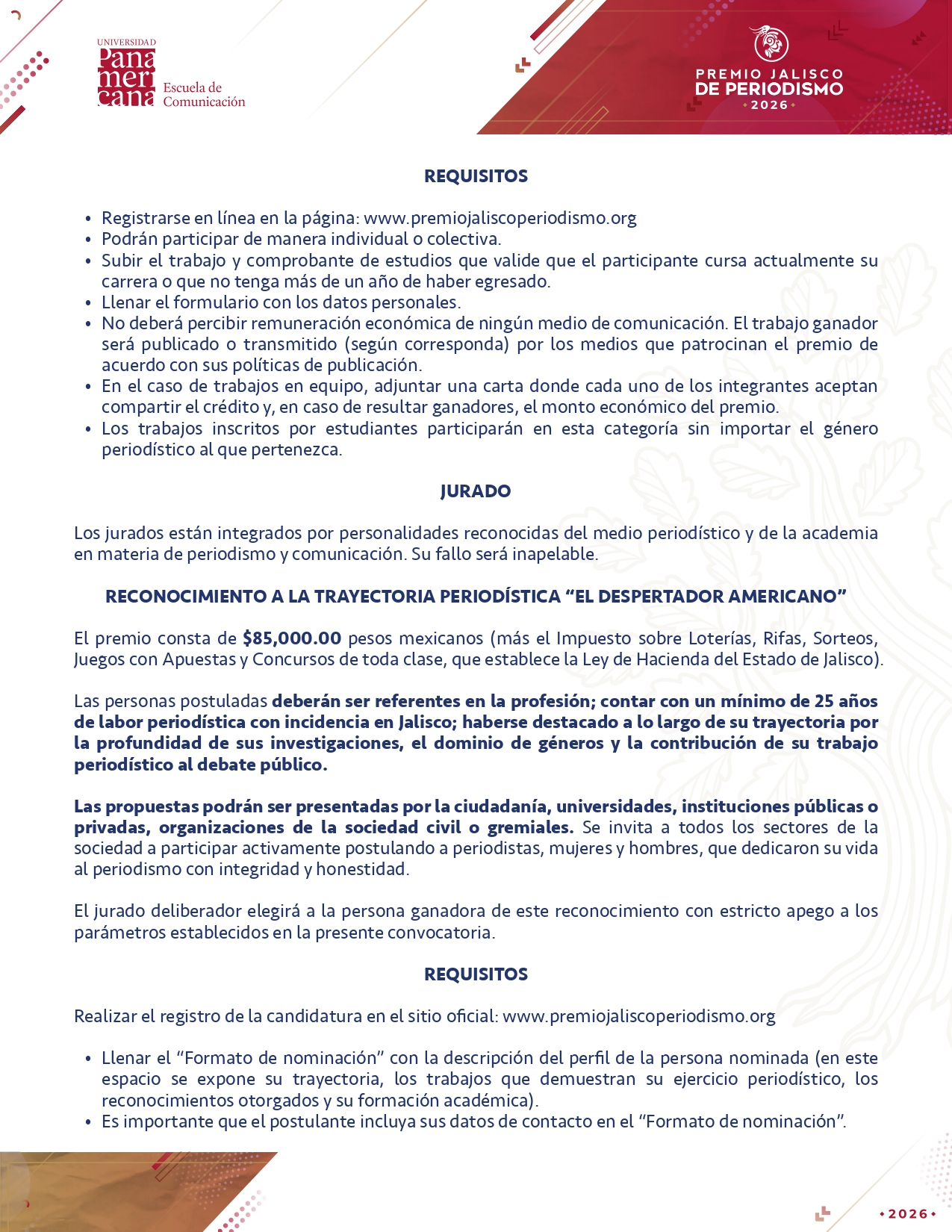 XXXI edición del Premio Jalisco de Periodismo 2026