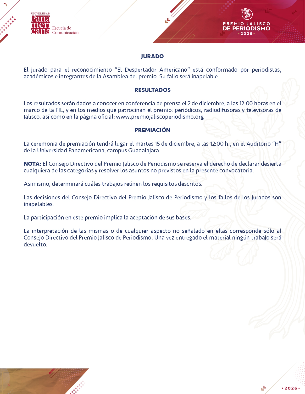 XXXI edición del Premio Jalisco de Periodismo 2026