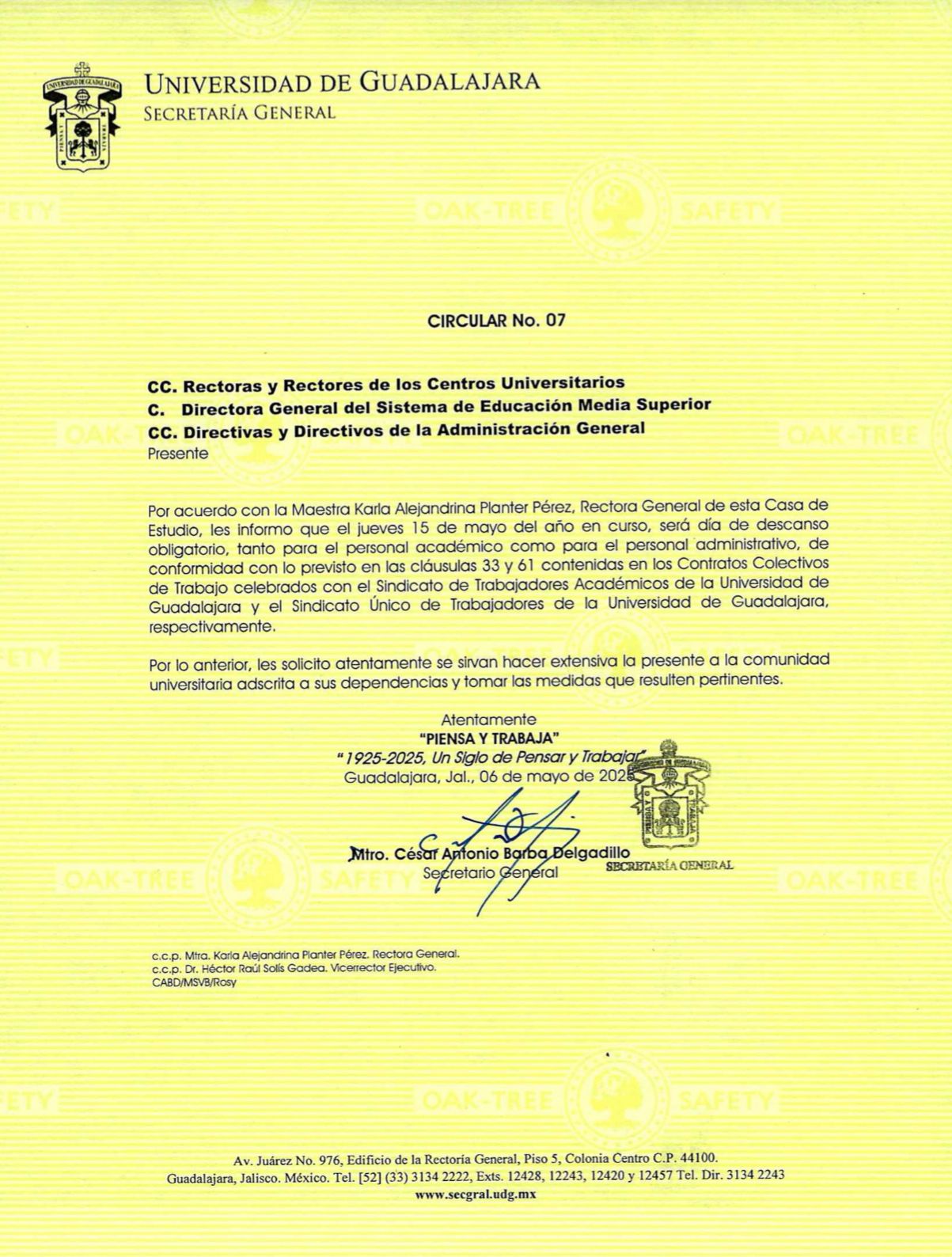 Circular N° 7 - Descanso en conmemoración del Día del Maestro
